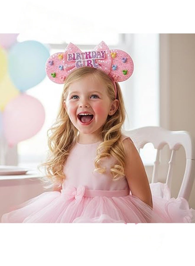 Happy D Birthday Minnie Ears Headband, Birthday Party Crown Headband Glitter Crown for Girl, Birthday Party Supplies (Pink) - Image 4